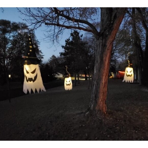 Halloween Decorations Outdoor Decor Hanging Lighted Glowing Ghost Witch Hat - Picture 1 of 1